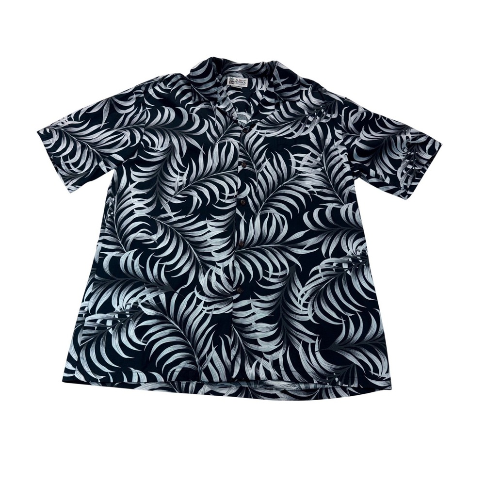 Vtg Aloha Republic Shirt Mens L Black  Palm Leaf Hawaiian Cotton Button Down USA